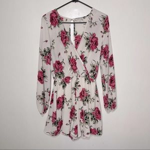 Charlotte Russe Spring Roses Floral Long Sleeve Cross Front Romper Sz S
